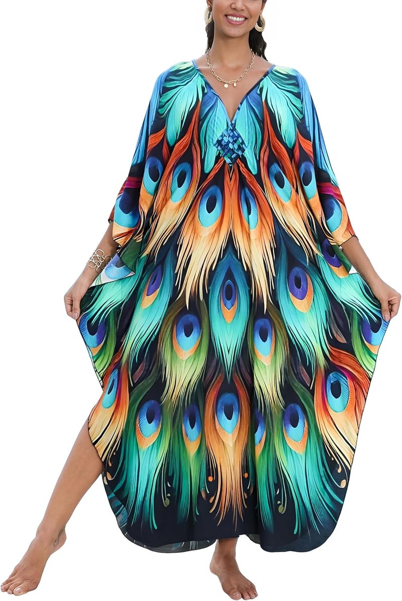 KEYLORTING Women's Plus Size Kaftan Dress – Plus Size Maxi Dress Moo Moos Beach Cover Up,Bathing Suit Cover-Up Loungewear - Image 1
